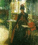 Carl Larsson i valand. interior med karin ochsuzanne oil painting